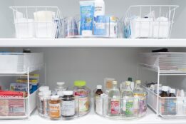 Medicine cabinet with lots of medicines and ointments